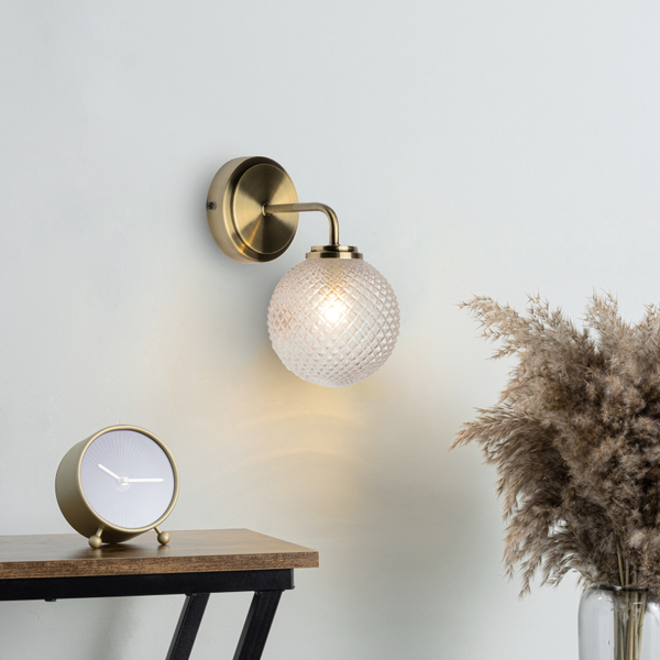 Forum SPA-37576-ABRS Vermont G9 Globe Wall Light with Decorative Opal Shade IP44 Antique Brass