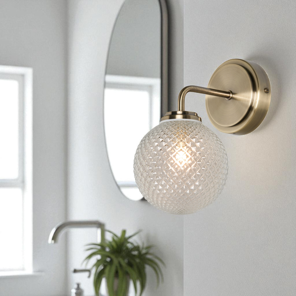 Forum SPA-37576-ABRS Vermont G9 Globe Wall Light with Decorative Opal Shade IP44 Antique Brass