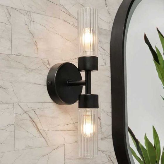 Forum SPA-39652-BLK Ottawa 2 x G9 Ribbed Glass Wall Light IP44 Black