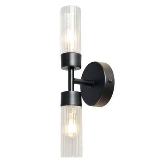 Forum SPA-39652-BLK Ottawa 2 x G9 Ribbed Glass Wall Light IP44 Black
