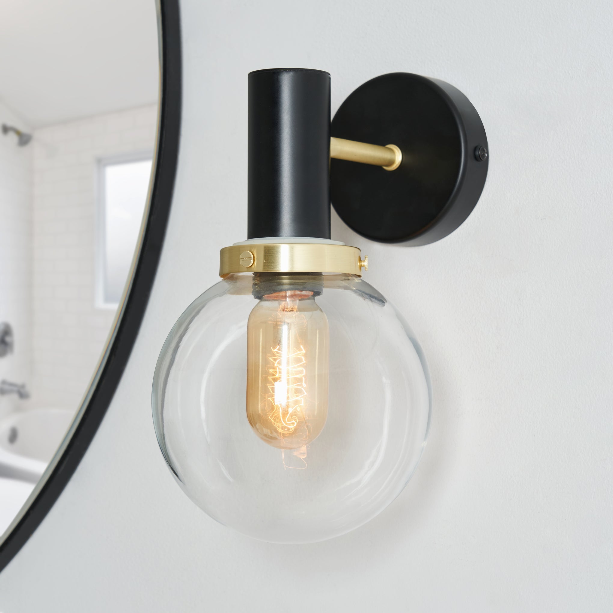 Forum SPA-39778-BLK Arras E27 Glass Globe Shade Wall Light IP44 Black