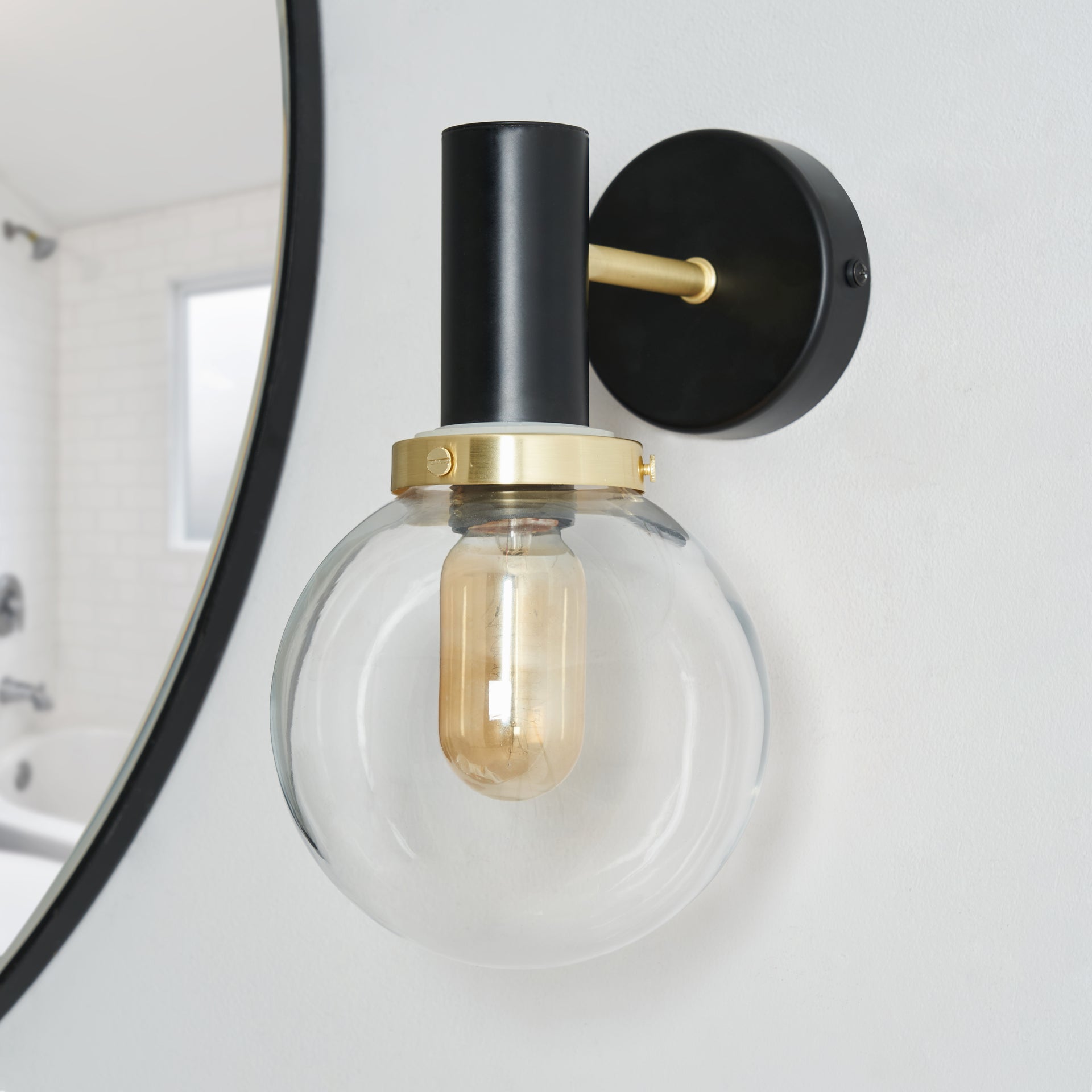 Forum SPA-39778-BLK Arras E27 Glass Globe Shade Wall Light IP44 Black