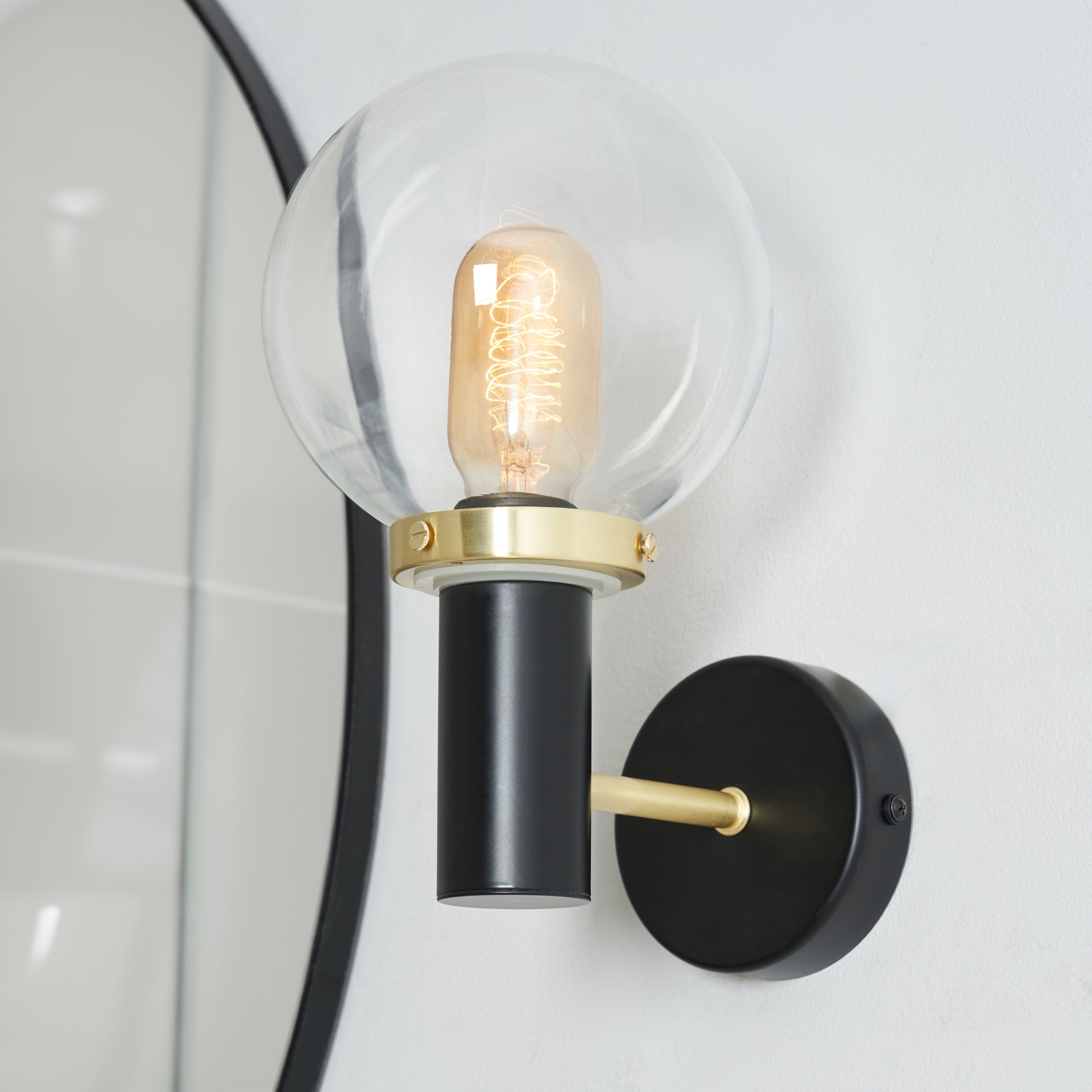 Forum SPA-39778-BLK Arras E27 Glass Globe Shade Wall Light IP44 Black