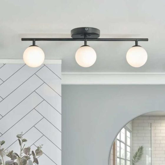 Forum SPA-41028-BLK Toronto 3 x G9 Opal Glass Globe Bar Spotlight IP44 Black