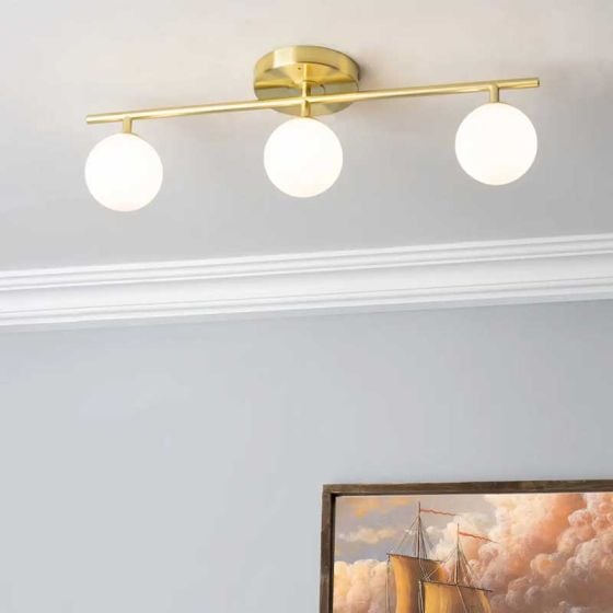 Forum SPA-41028-SBRS Toronto 3 x G9 Opal Glass Globe Bar Spotlight IP44 Satin Brass