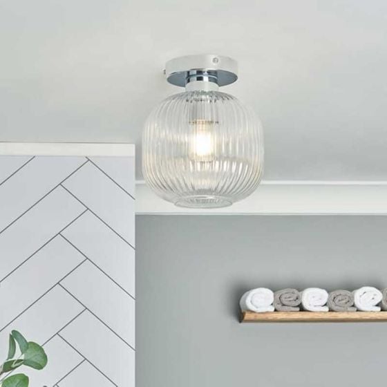 Forum SPA-41296-CHR Quebec E27 Glass Ceiling Light IP44 Chrome