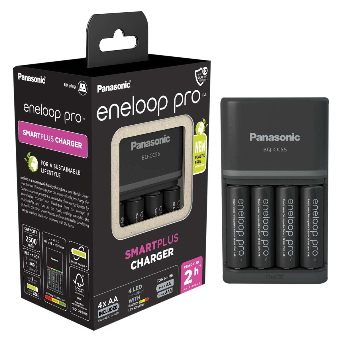 Panasonic PANAENELSQC1 Smart & Quick Charger with 4 x AA 2500mAh Batteries