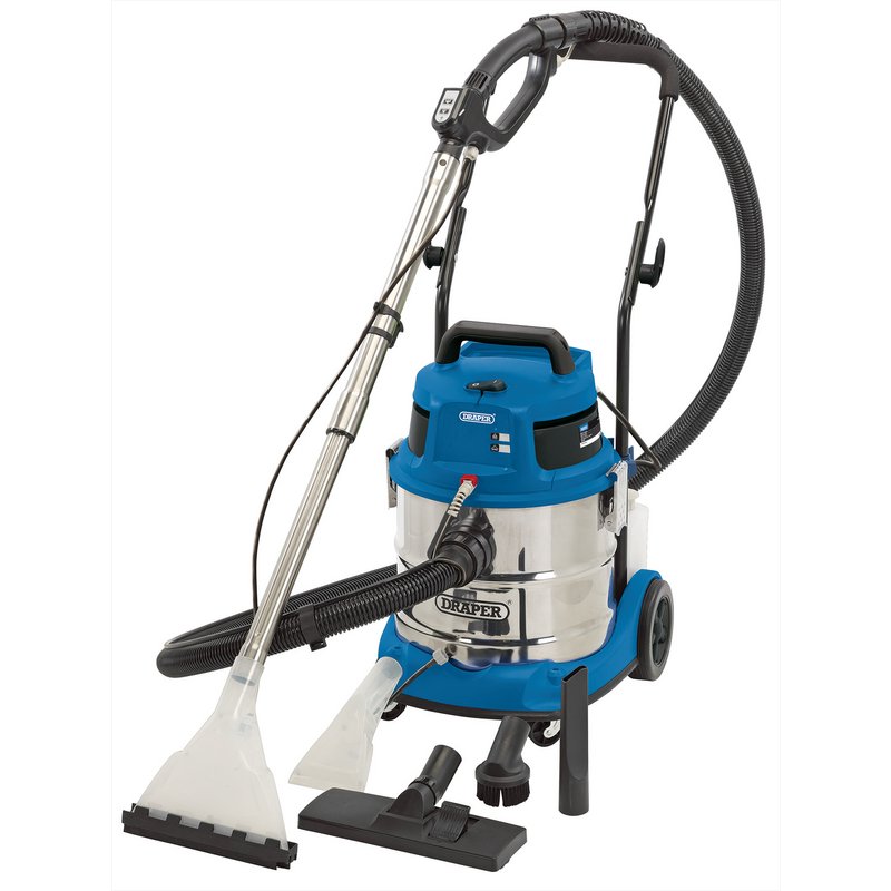 Draper SWD1500 1.5KW 20L 3-in-1 Wet and Dry Shampoo Vacuum Cleaner 230V Blue & Silver