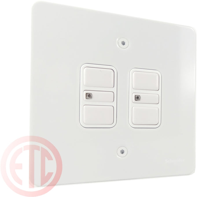 Schneider GU6222EWPW 2 Gang 2 Way 300W Electronic Dimmer White Metal
