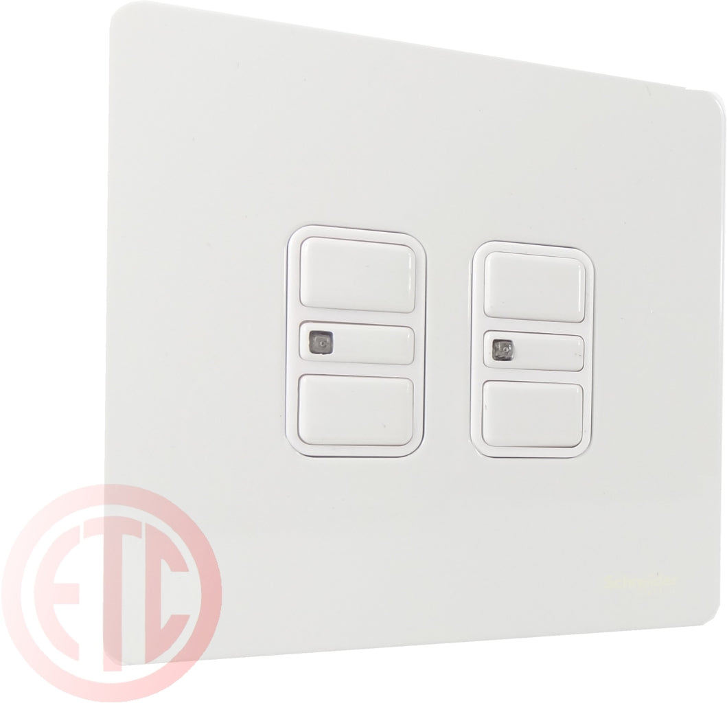 Schneider GU6422EWPW 2 Gang 2 Way 300W Electronic Dimmer White Metal