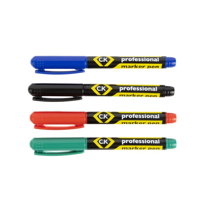 CK T3594 Professional Permanent Marker Pens 4 Pack (Black, Blue, Green and Red)