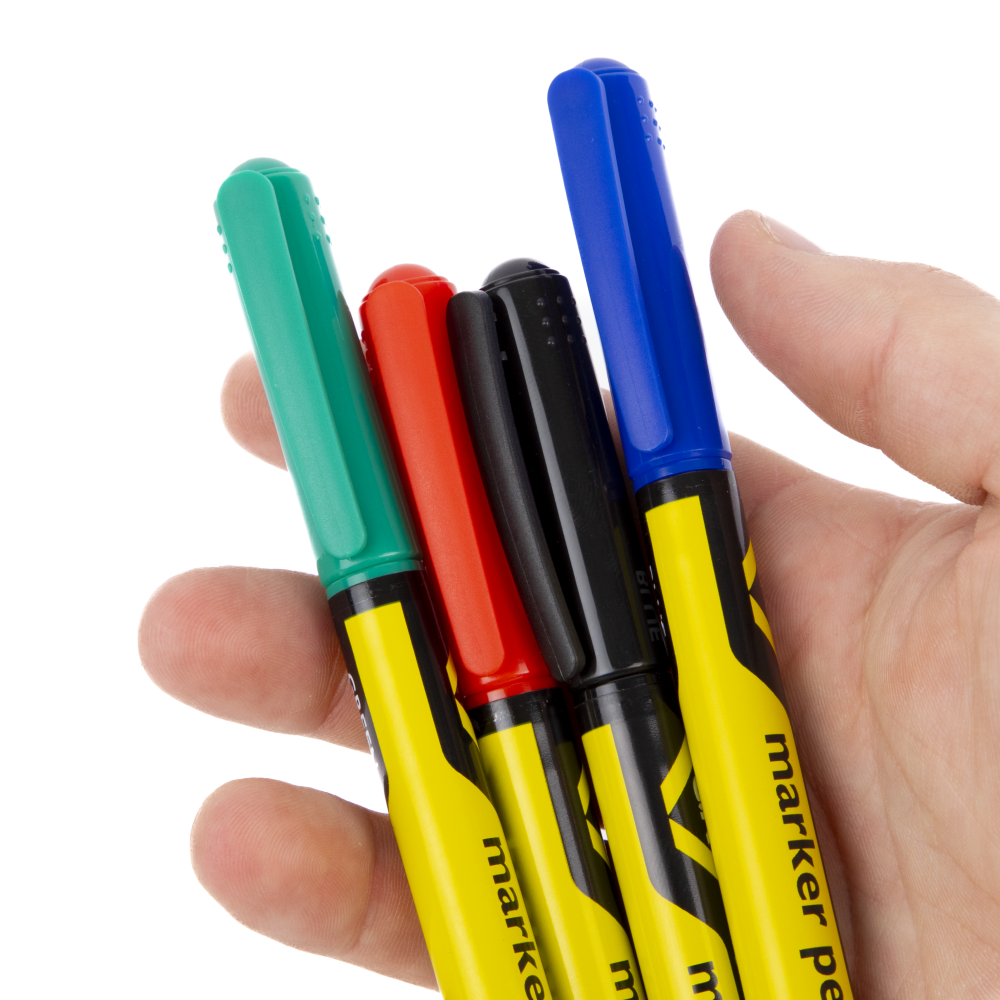 CK T3594 Professional Permanent Marker Pens 4 Pack (Black, Blue, Green and Red)