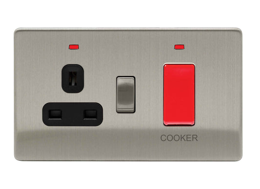 Niglon U-CC45DPN-BC 2 Gang 45A DP Cooker Control Unit with Neon Brushed Chrome Black Insert