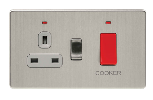Niglon U-CC45DPN-BCG 2 Gang 45A DP Cooker Control Unit with Neon Brushed Chrome Grey Insert