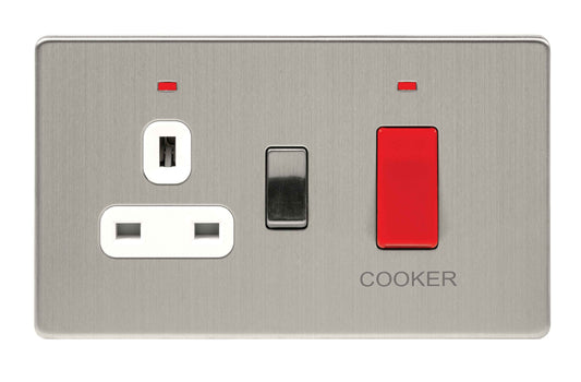 Niglon U-CC45DPN-BCW 2 Gang 45A DP Cooker Control Unit with Neon Brushed Chrome White Insert