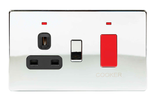 Niglon U-CC45DPN-PC 2 Gang 45A DP Cooker Control Unit with Neon Polished Chrome Black Insert