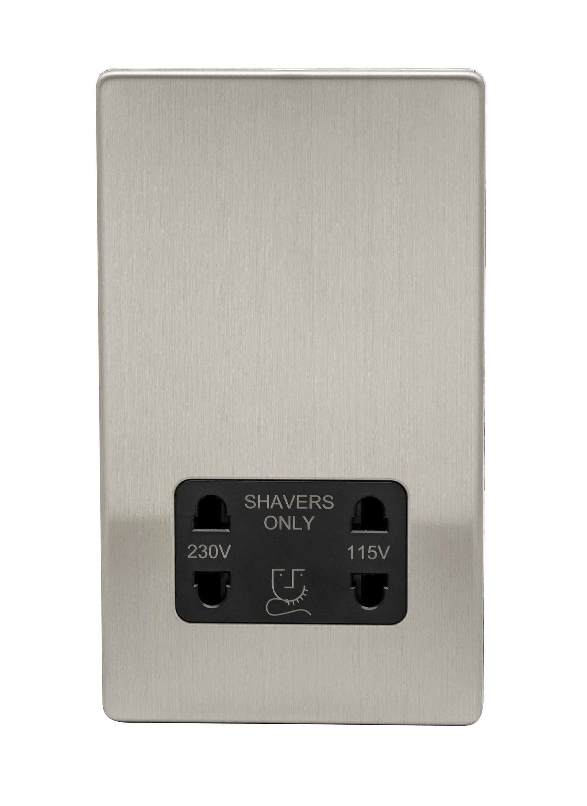 Niglon U-DVSS-BC 115/240V Shaver Socket Brushed Chrome Black Insert