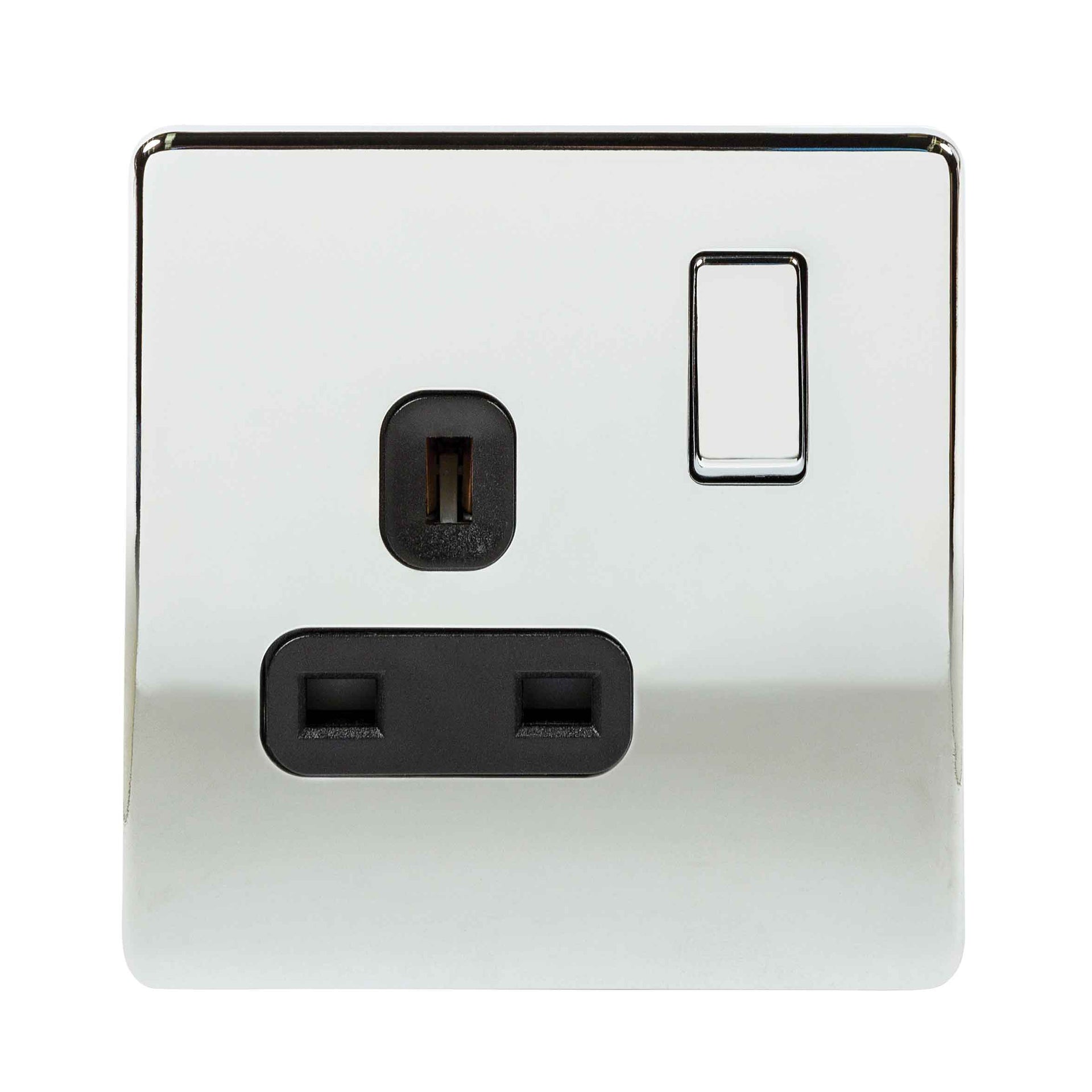 Niglon U-S131DPS-PC 1 Gang 13A DP Switched Socket Polished Chrome Black Insert
