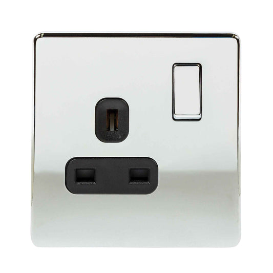 Niglon U-S131DPS-PC 1 Gang 13A DP Switched Socket Polished Chrome Black Insert