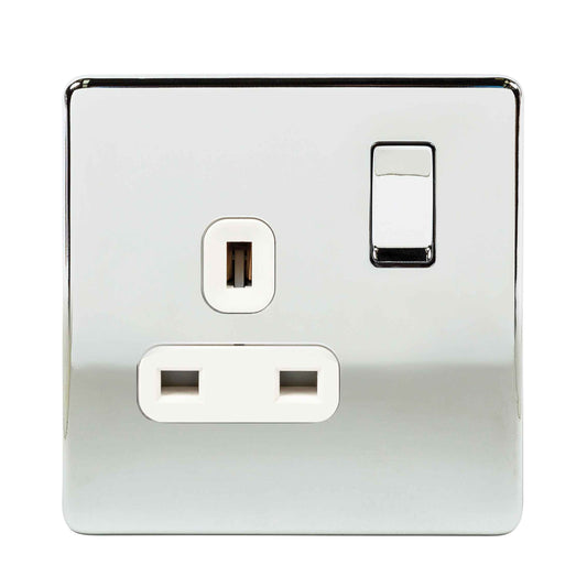 Niglon U-S131DPS-PCW 1 Gang 13A DP Switched Socket Polished Chrome White Insert