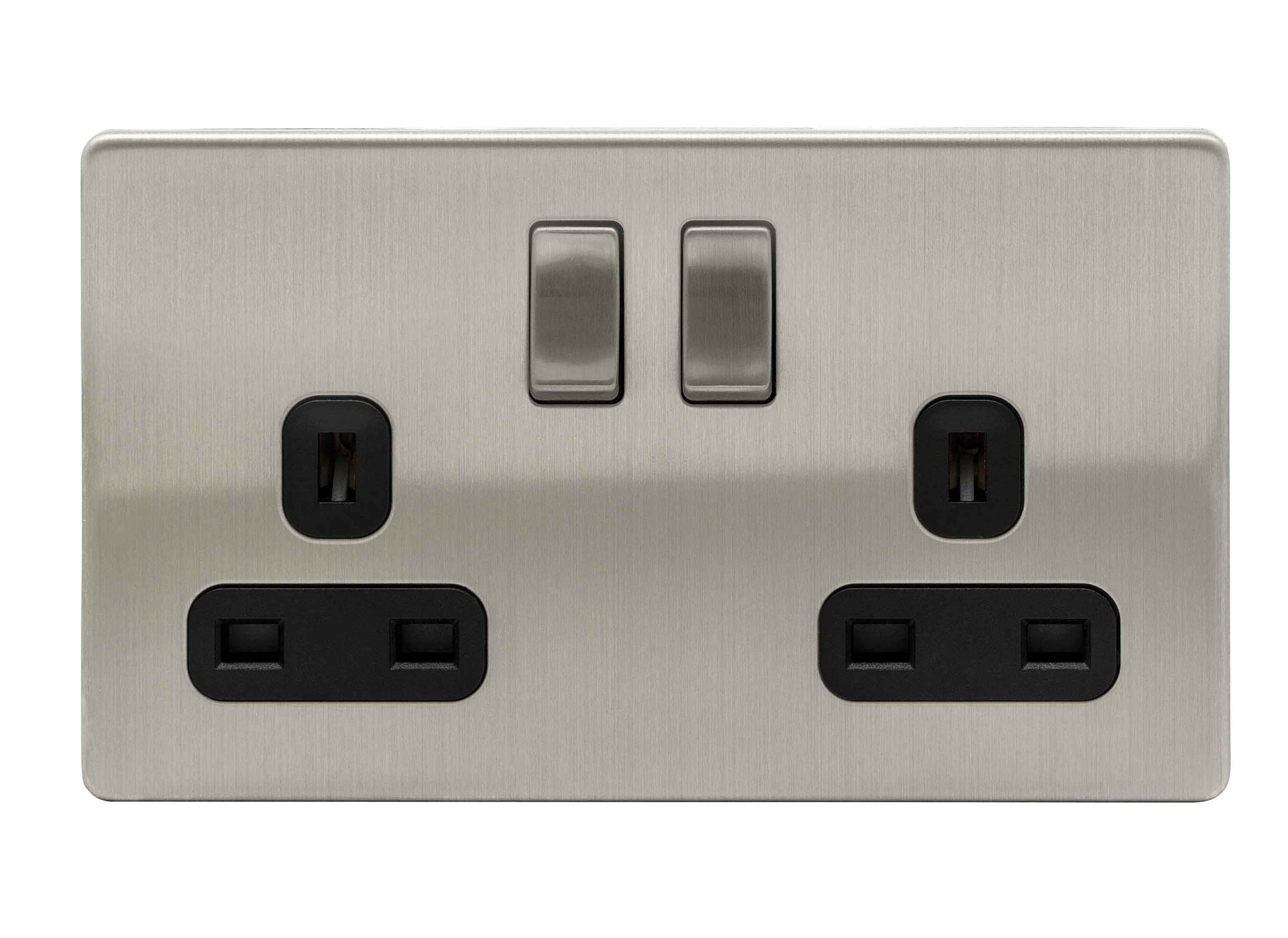 Niglon U-S132DPS-BC 2 Gang 13A DP Switched Socket Brushed Chrome Black Insert