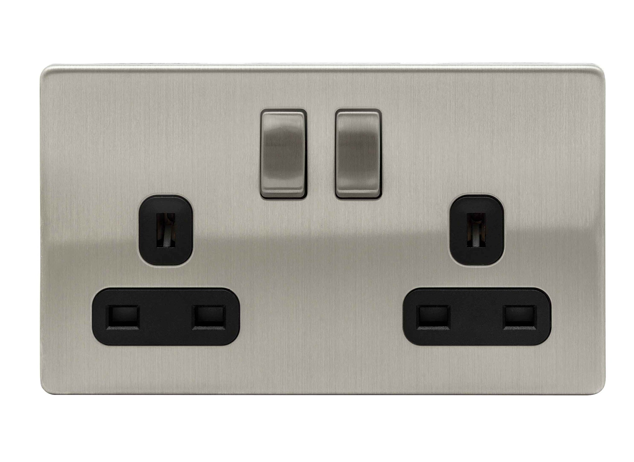 Niglon U-S132DPS-BC 2 Gang 13A DP Switched Socket Brushed Chrome Black Insert