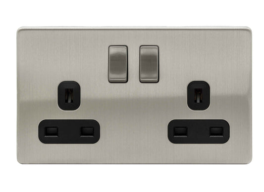 Niglon U-S132DPS-BC 2 Gang 13A DP Switched Socket Brushed Chrome Black Insert