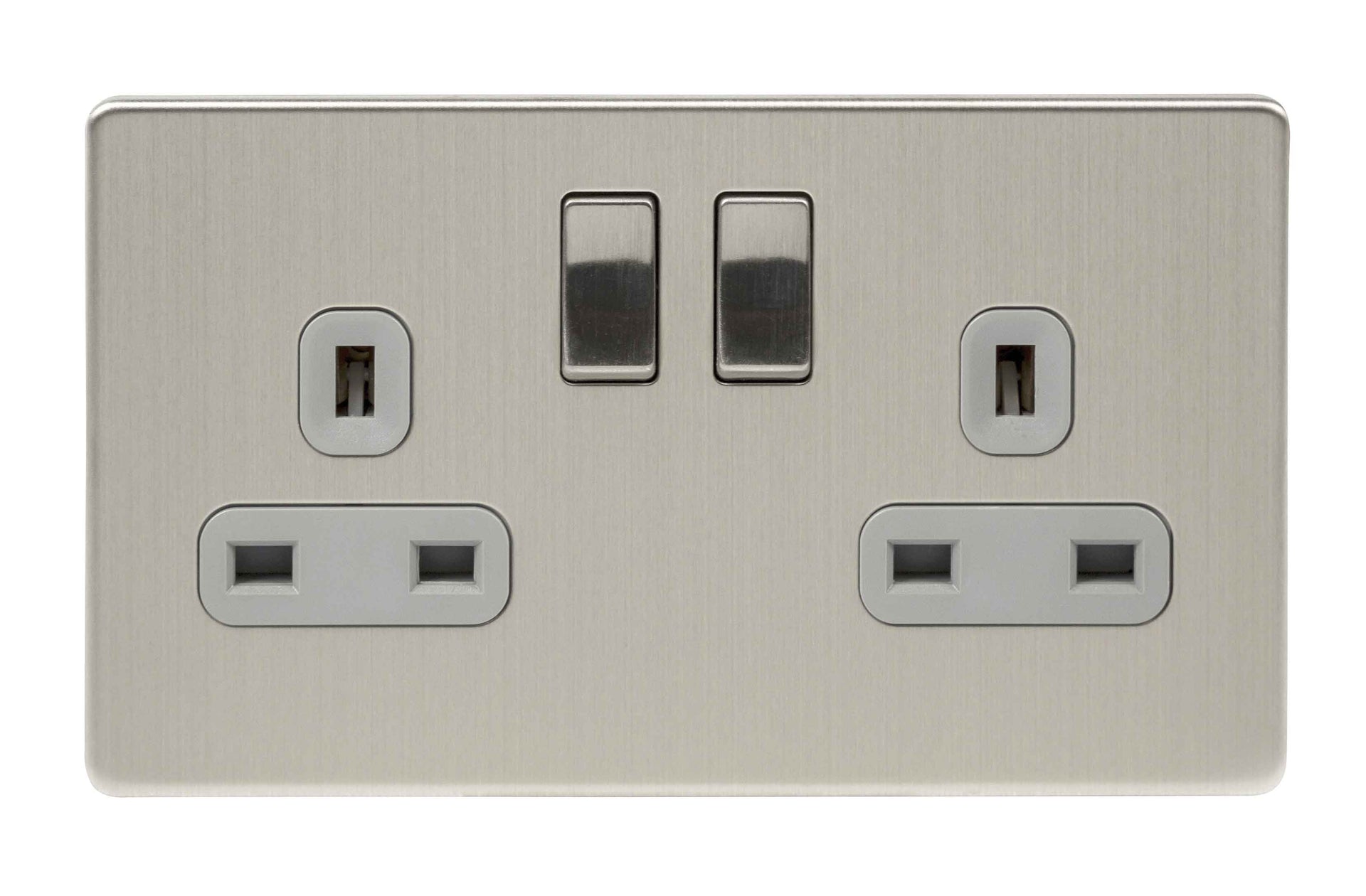 Niglon U-S132DPS-BCG 2 Gang 13A DP Switched Socket Brushed Chrome Grey Insert