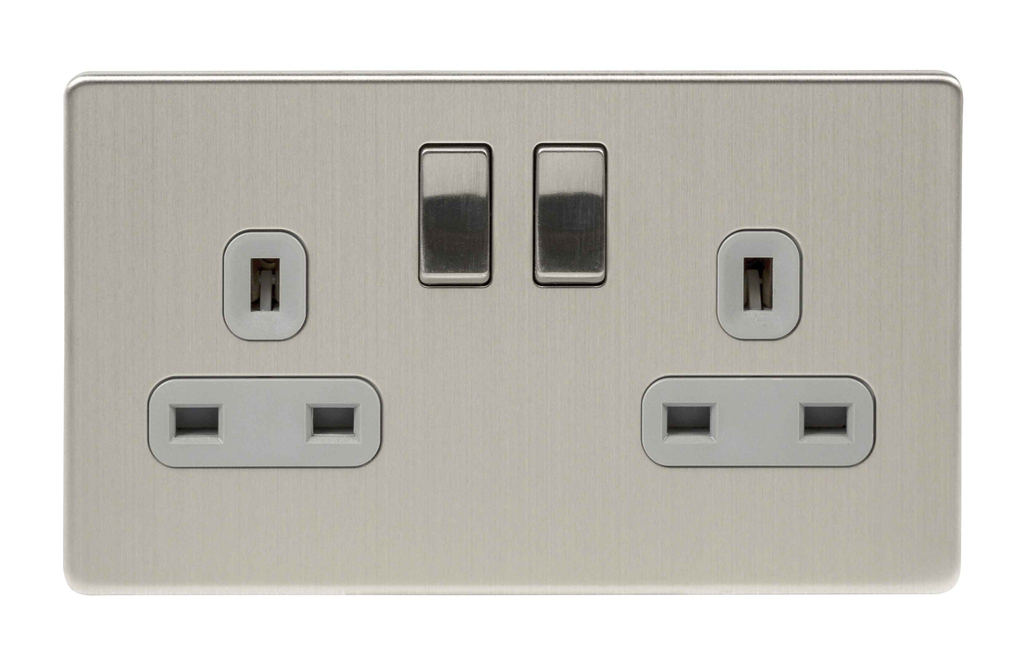 Niglon U-S132DPS-BCG 2 Gang 13A DP Switched Socket Brushed Chrome Grey Insert