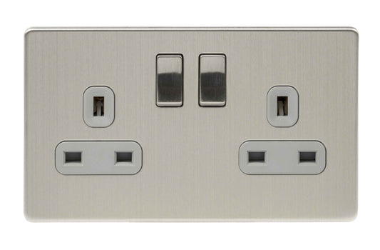 Niglon U-S132DPS-BCG 2 Gang 13A DP Switched Socket Brushed Chrome Grey Insert