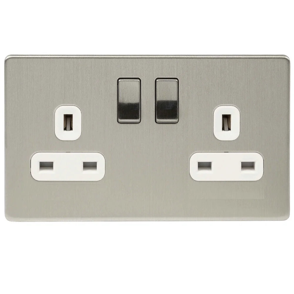 Niglon U-S132DPS-BCW 2 Gang 13A DP Switched Socket Brushed Chrome White Insert