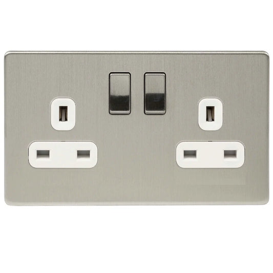 Niglon U-S132DPS-BCW 2 Gang 13A DP Switched Socket Brushed Chrome White Insert