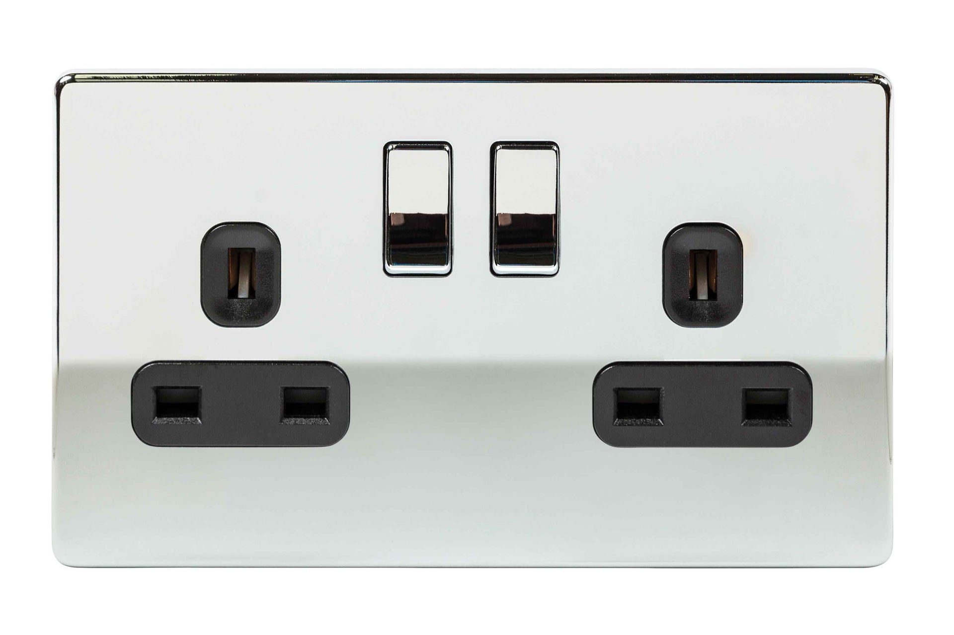 Niglon U-S132DPS-PC 2 Gang 13A DP Switched Socket Polished Chrome Black Insert