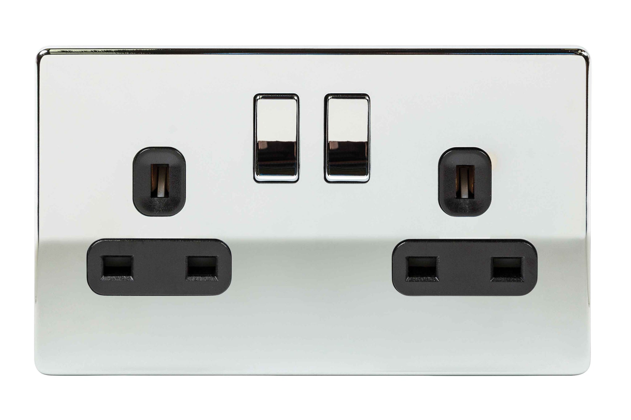 Niglon U-S132DPS-PC 2 Gang 13A DP Switched Socket Polished Chrome Black Insert