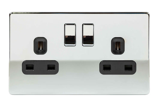Niglon U-S132DPS-PC 2 Gang 13A DP Switched Socket Polished Chrome Black Insert