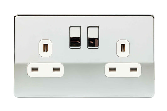 Niglon U-S132DPS-PCW 2 Gang 13A DP Switched Socket Polished Chrome White Insert