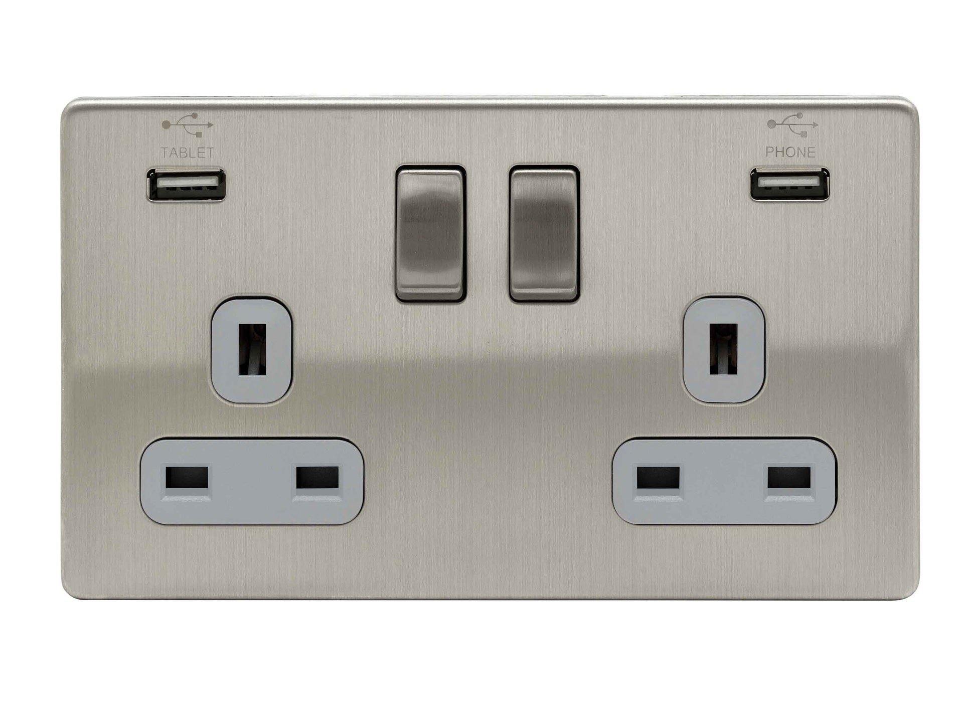 Niglon U-S132USB-BCG 2 Gang 13A 3.1A Switched USB Socket Brushed Chrome Grey Insert