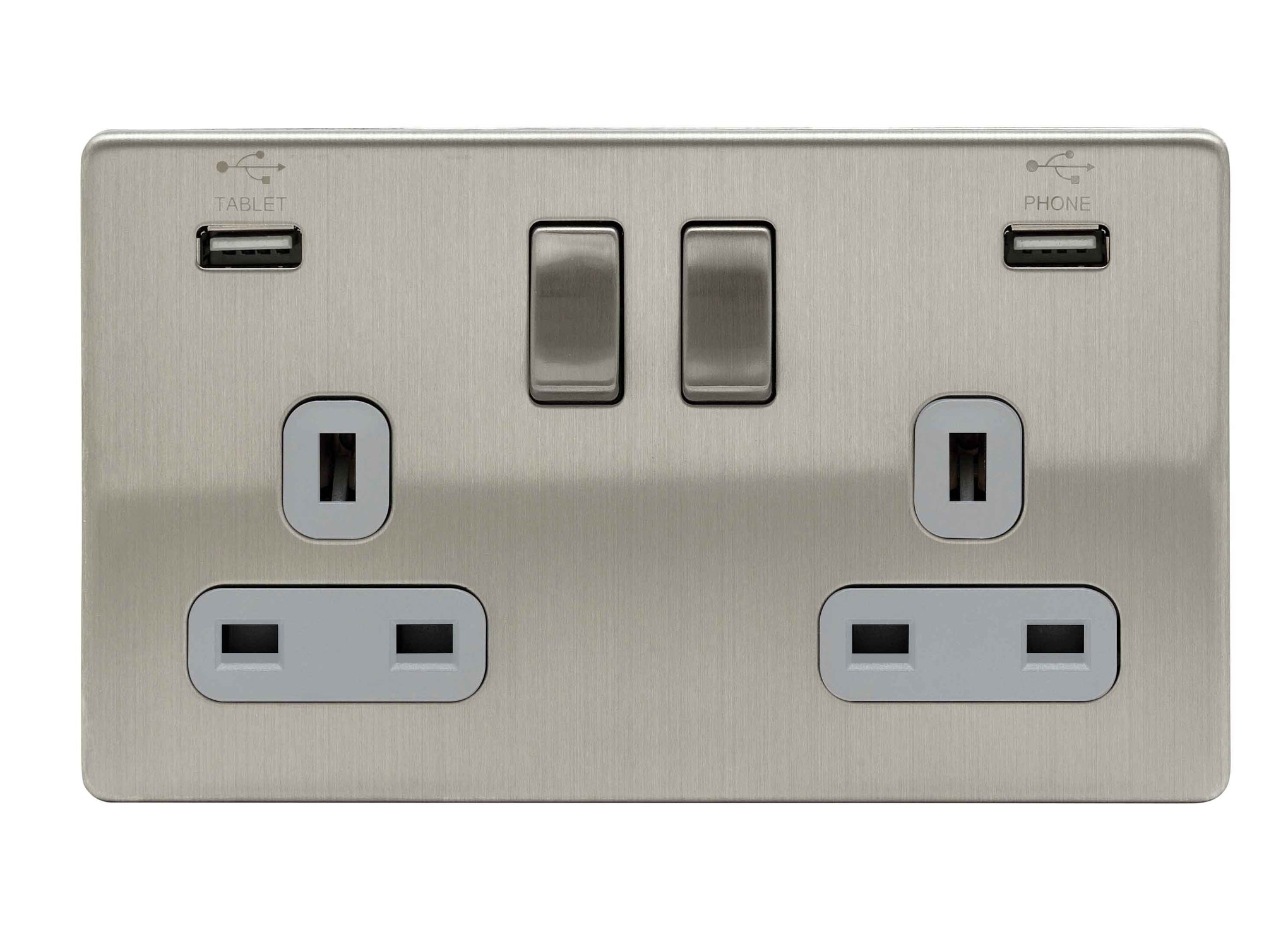 Niglon U-S132USB-BCG 2 Gang 13A 3.1A Switched USB Socket Brushed Chrome Grey Insert