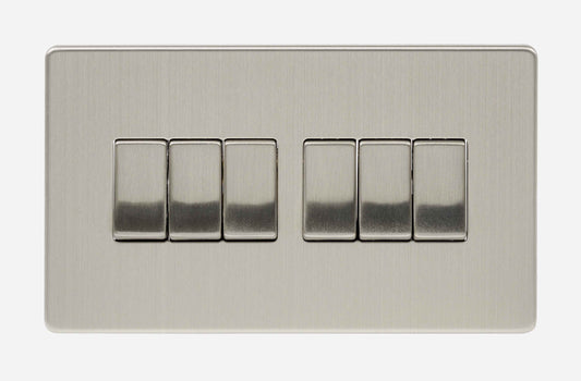 Niglon U-SP662-BC 6 Gang 2 Way Switch Brushed Chrome