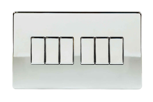 Niglon U-SP662-PC 6 Gang 2 Way Switch Polished Chrome