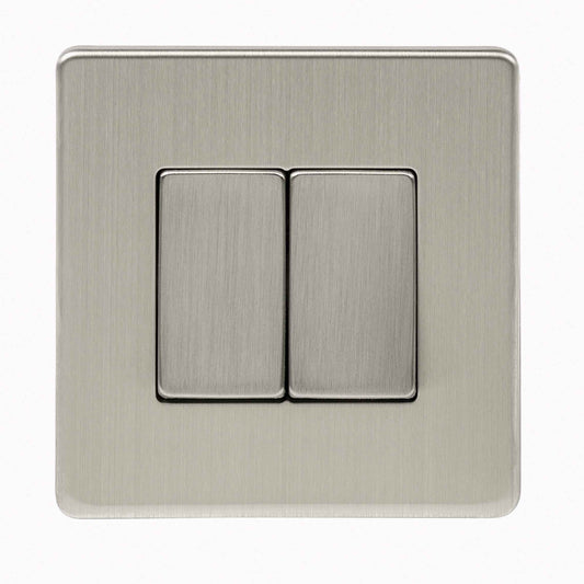 Niglon U-SPW622-BC 2 Gang 2 Way Wide Rocker Switch Brushed Chrome