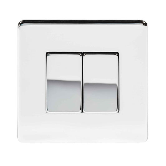 Niglon U-SPW622-PC 2 Gang 2 Way Wide Rocker Switch Polished Chrome