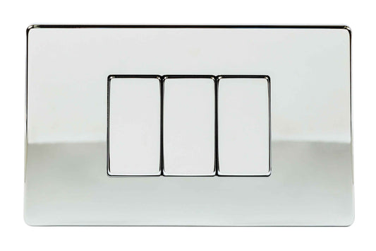 Niglon U-SPW632-PC 3 Gang 2 Way Wide Rocker Switch Polished Chrome