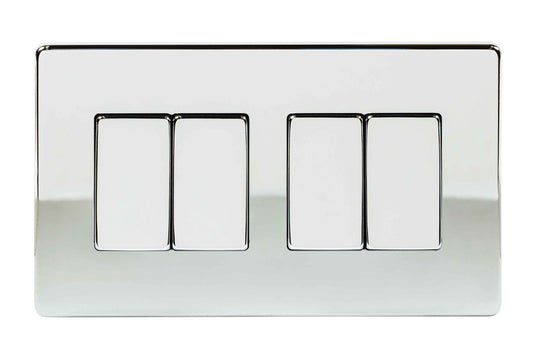Niglon U-SPW642-PC 4 Gang 2 Way Wide Rocker Switch Polished Chrome