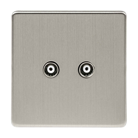 Niglon U-TV2-BC 2 Gang TV / FM Outlet Brushed Chrome