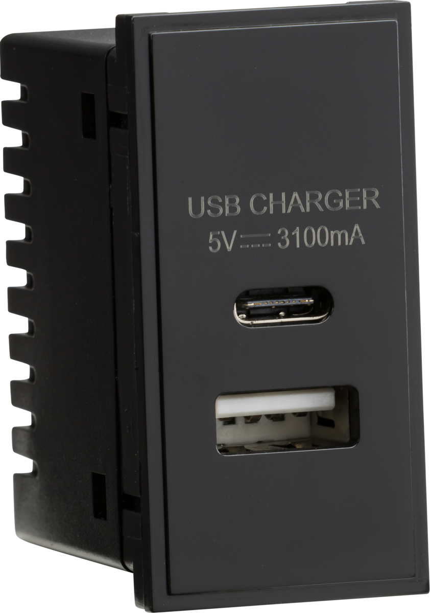 Euro USB3B 3.1A Type A + Type C USB Module Black – ETC Electrical
