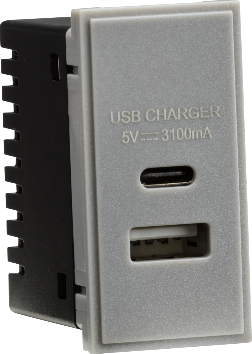Euro USB3G 3.1A Type A + Type C USB Module Grey – ETC Electrical