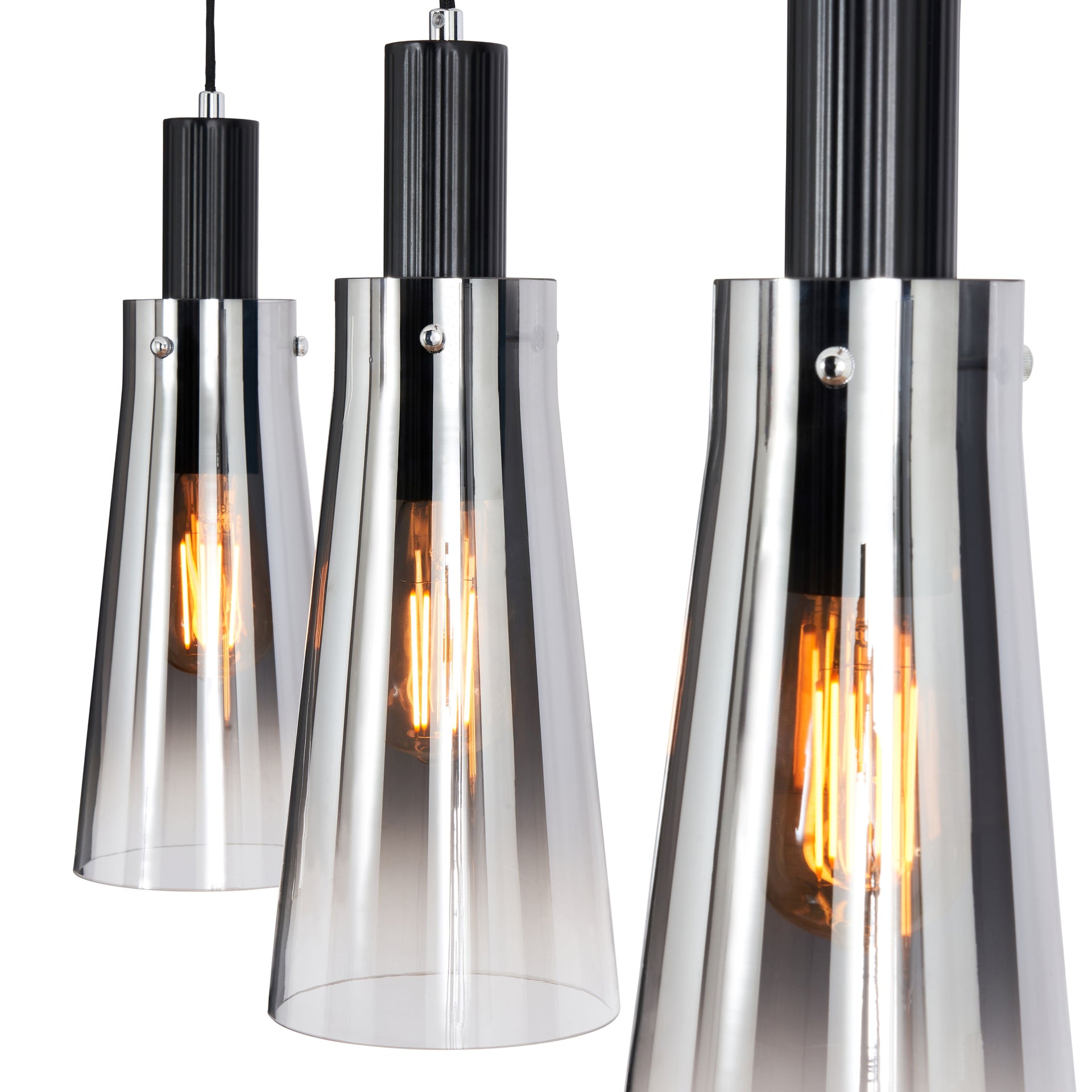 Forum VSC-39325 Atrani 4 x E27 Diner Pendant with Smoked Glass Shades Black Nickel