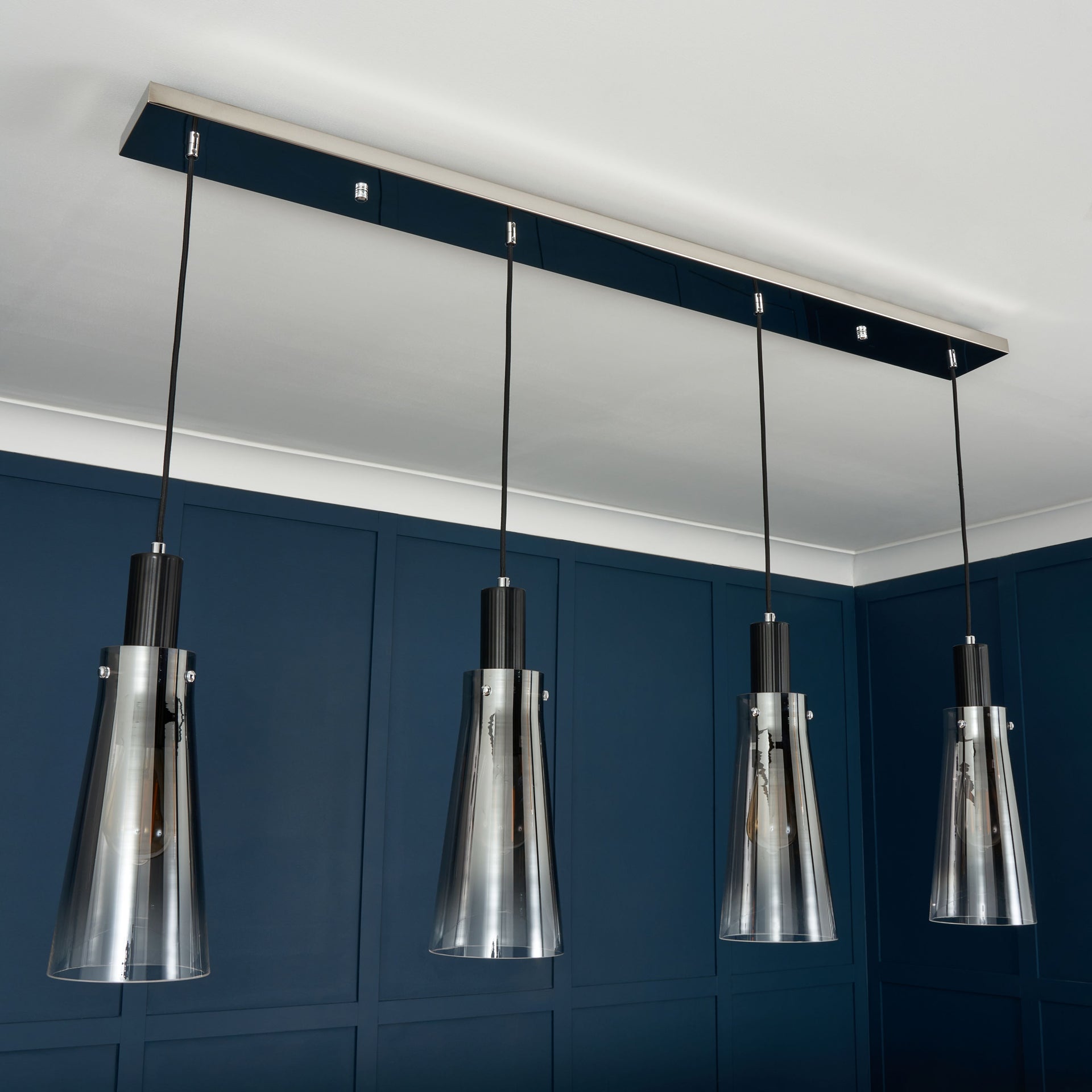 Forum VSC-39325 Atrani 4 x E27 Diner Pendant with Smoked Glass Shades Black Nickel