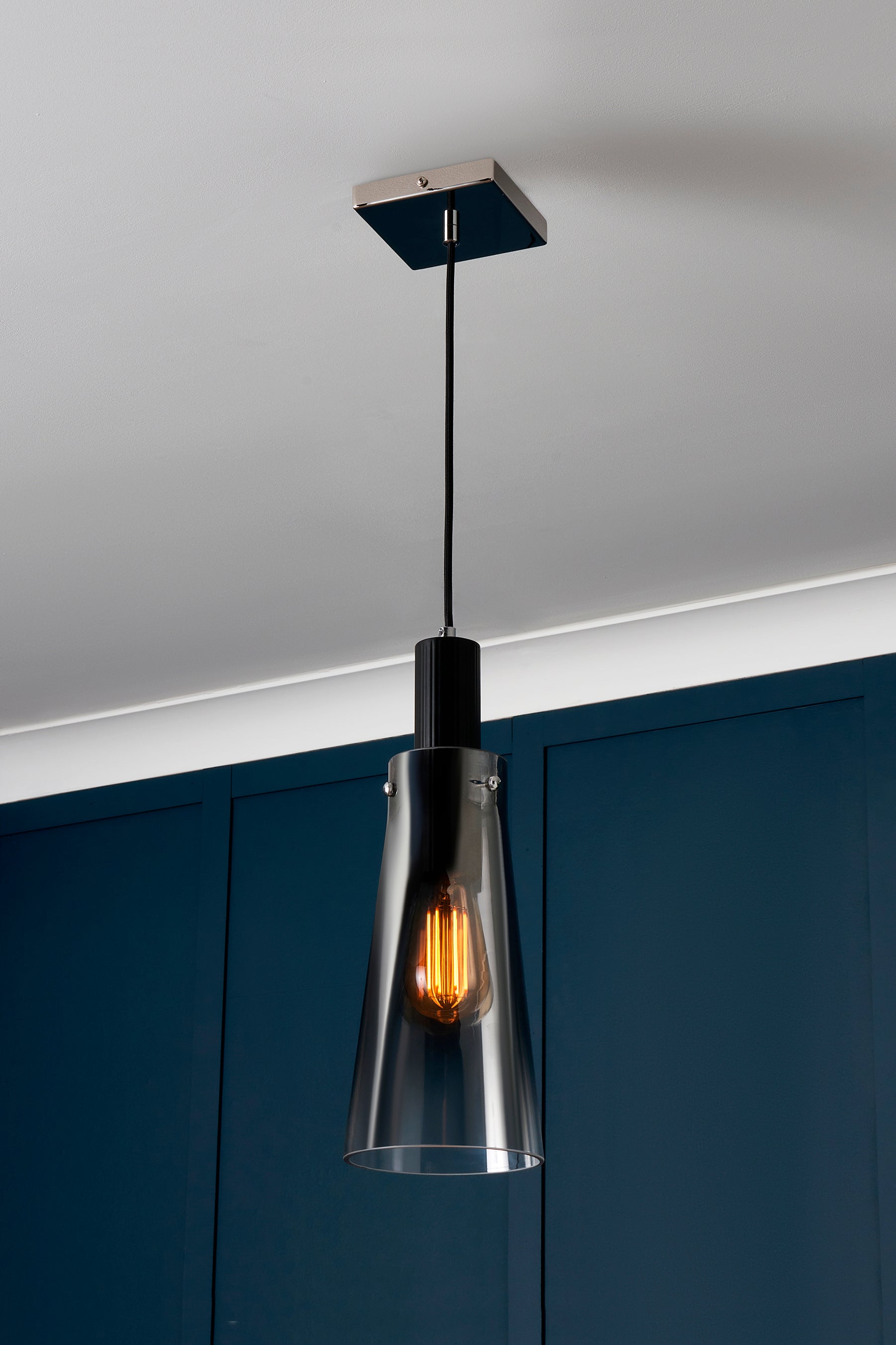 Forum VSC-39377 Atrani E27 Ceiling Pendant with Smoked Glass Shade Black Nickel